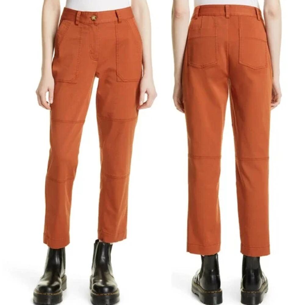 Derek Lam 10 Crosby Therese Straight Leg Twill Pants High Rise Trouser Orange